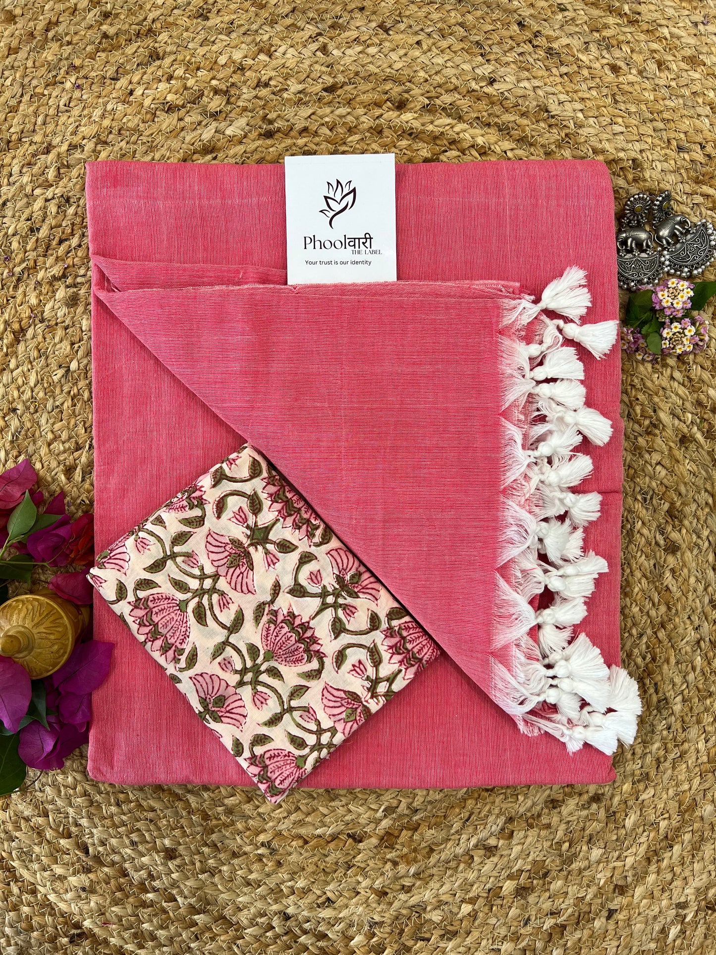 Phoolwari Peach Handloom Saree