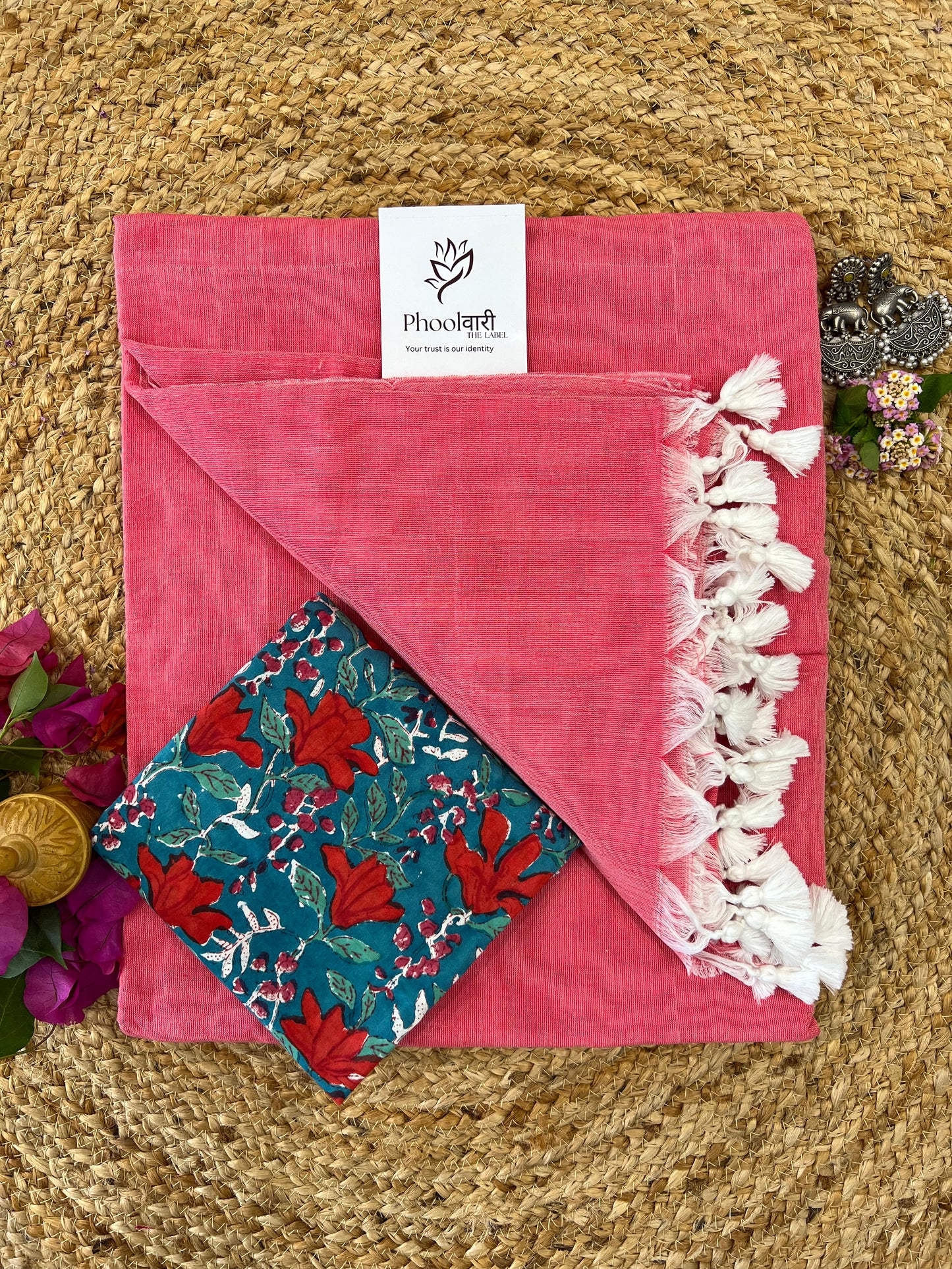 Phoolwari Peach Handloom Saree