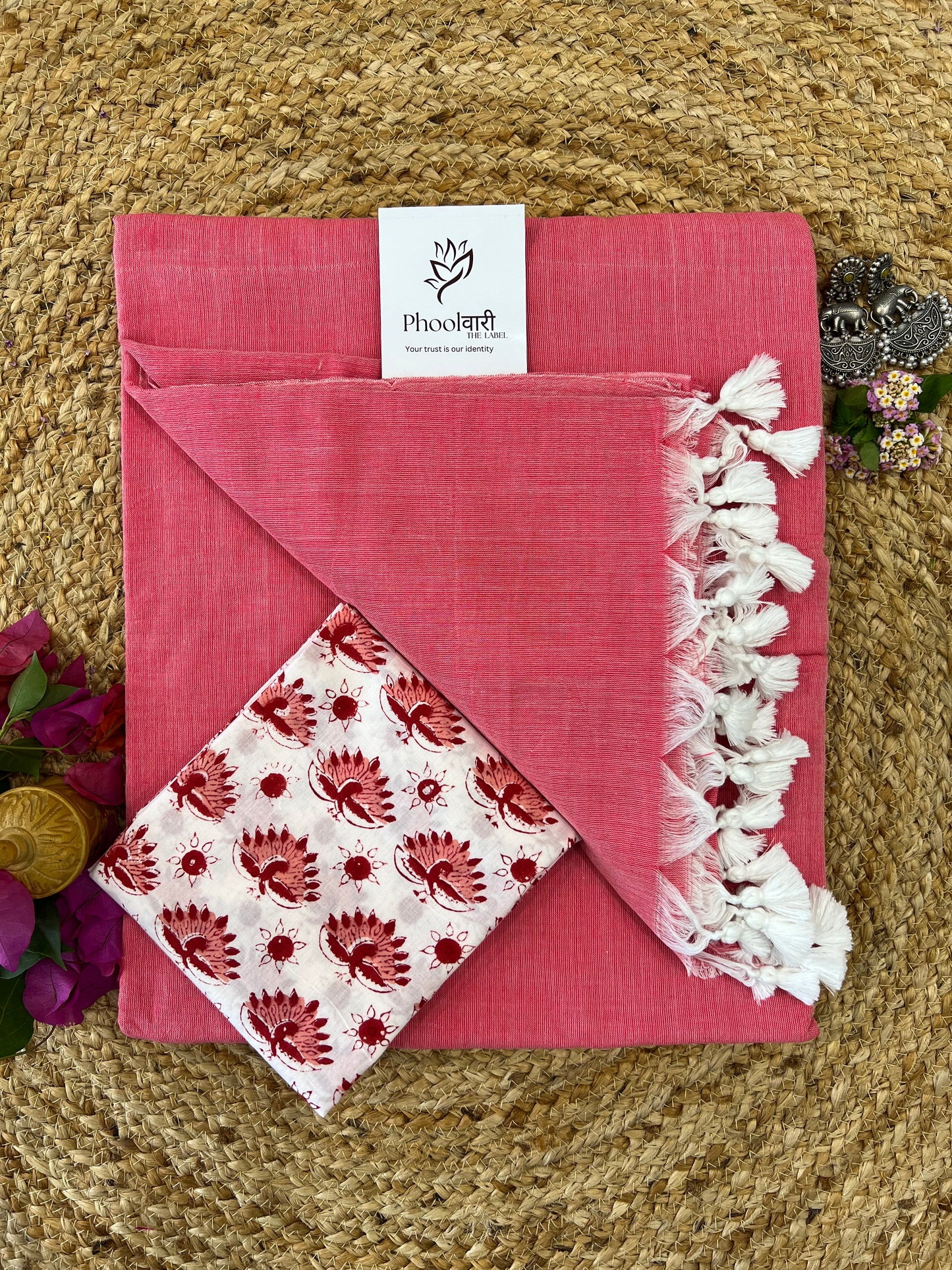 Phoolwari Peach Handloom Saree