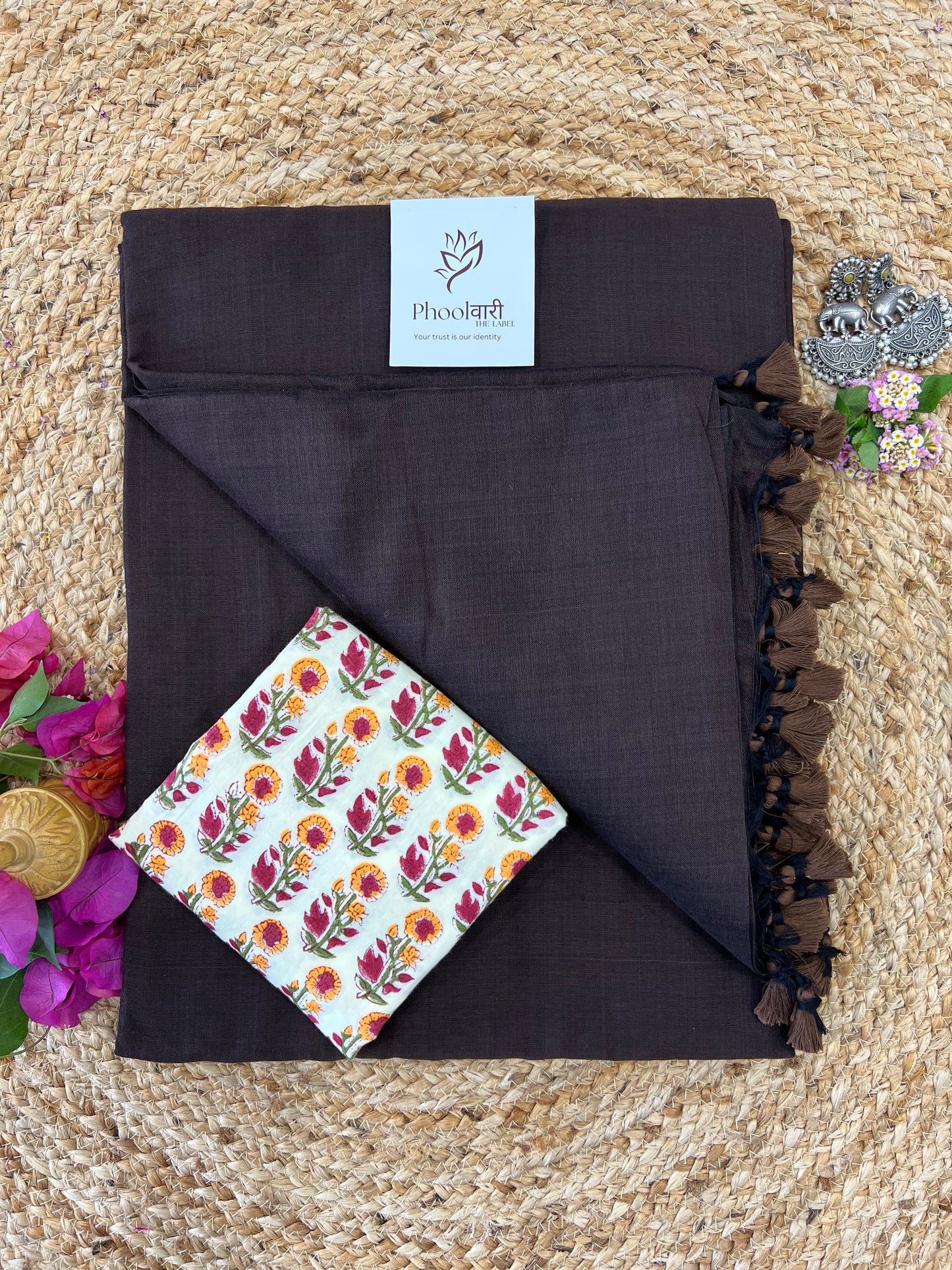 Phoolwari Coffee Brown Handloom Saree