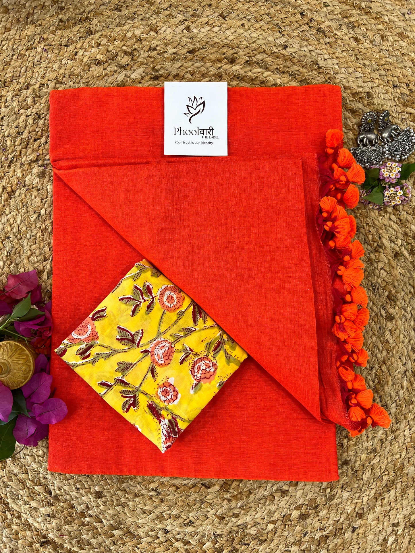 Phoolwari Bright Orange Handloom Saree