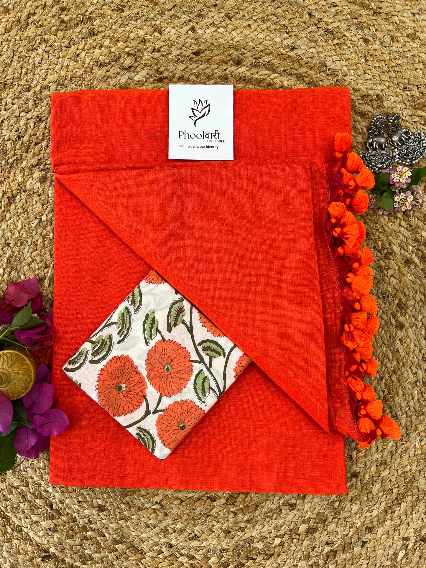 Phoolwari Bright Orange Handloom Saree