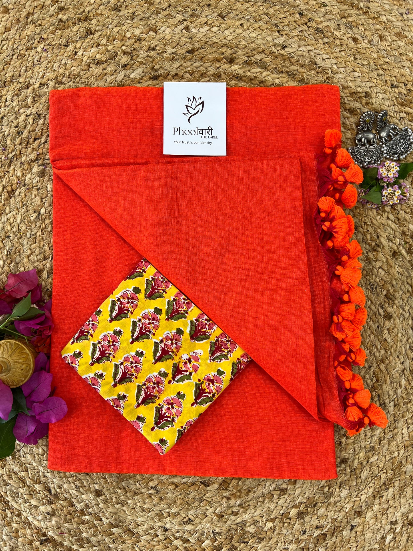 Phoolwari Bright Orange Handloom Saree