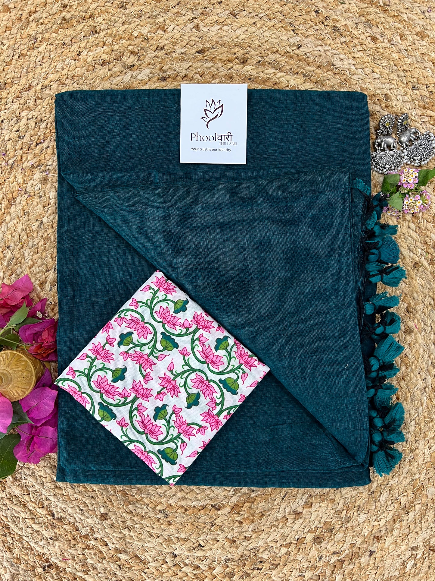 Phoolwari Rama Green Handloom Saree