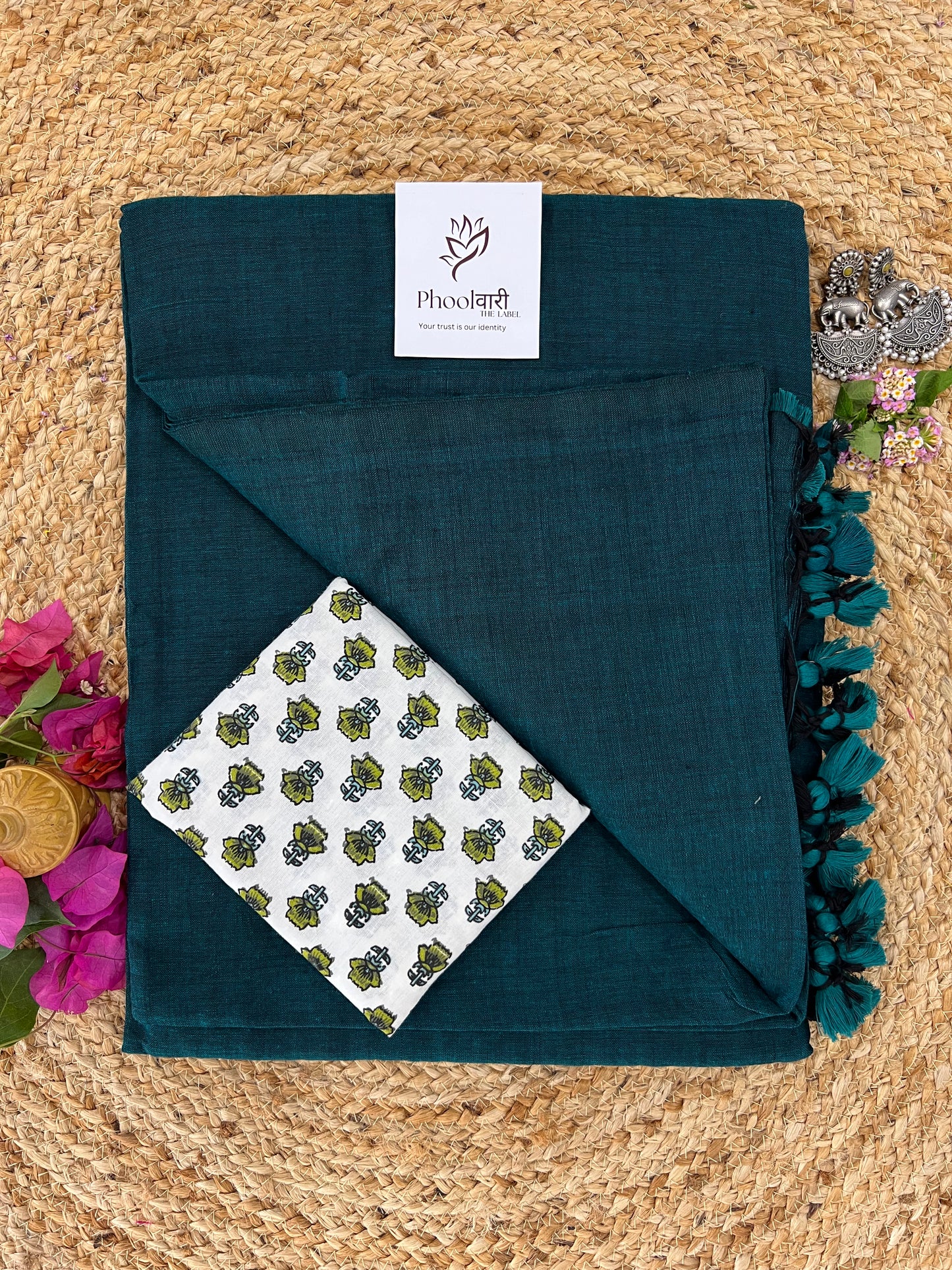 Phoolwari Rama Green Handloom Saree