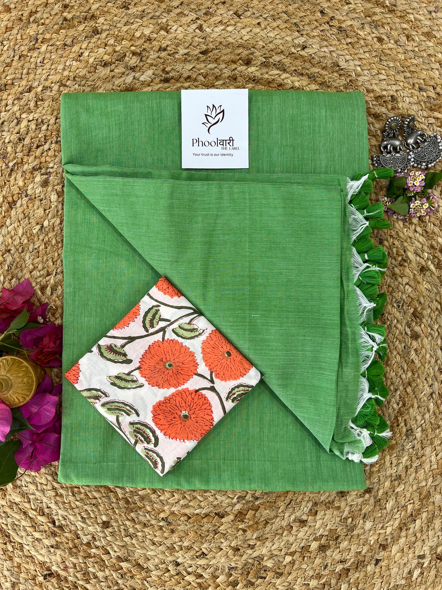 Phoolwari Light Green Handloom Saree